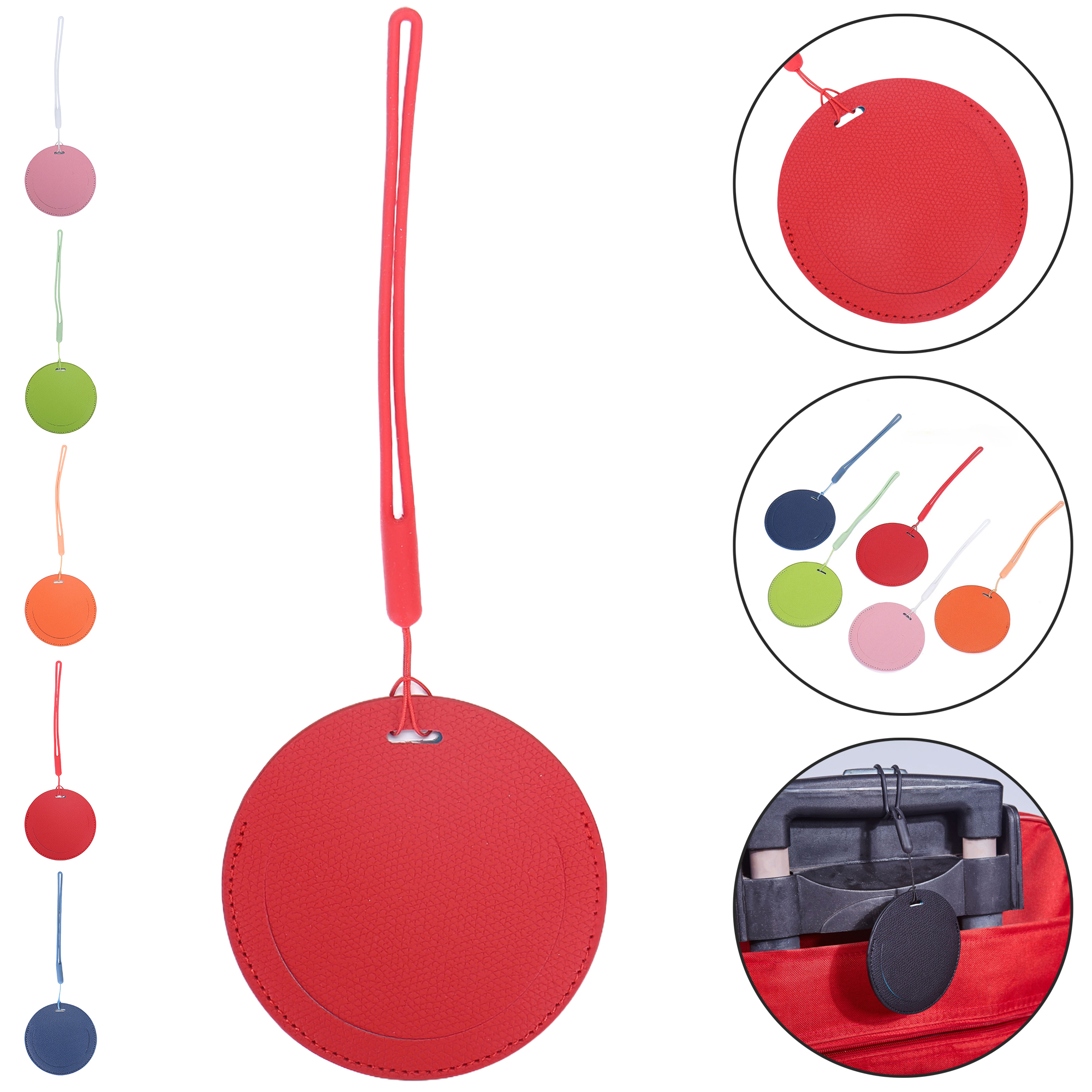 Round Thick PU Leather Luggage Tag with Hanging Rope 4