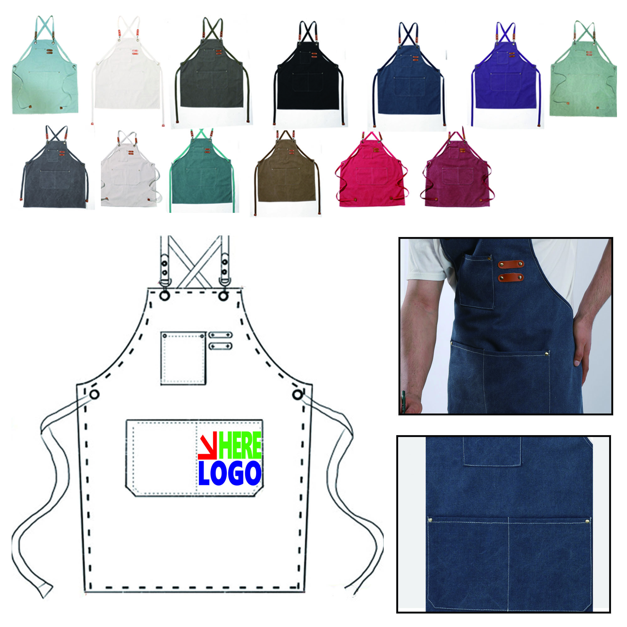 MOQ 50 Durable Canvas Apron Full Color 2