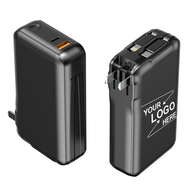 10000mAh Portable Charger with Wall Plug and Built-in Cables 2