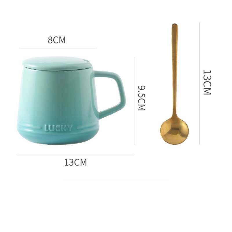 12OZ Colorful Ceramic Mug Cup and Saucer Set with Lid Spoon 6