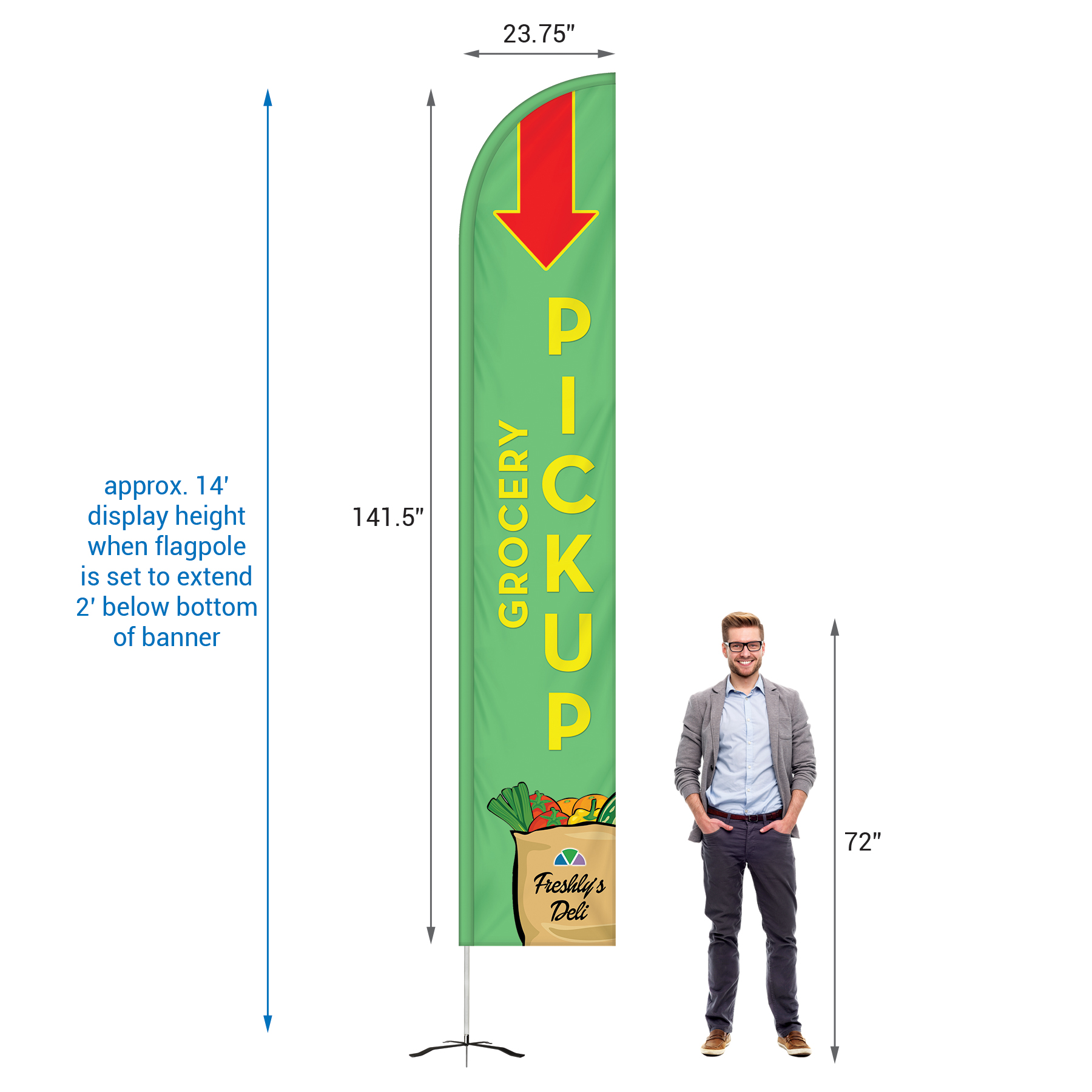 12' Double Sided Half Drop Banner w/ Premium Hardware & Cross Base 18