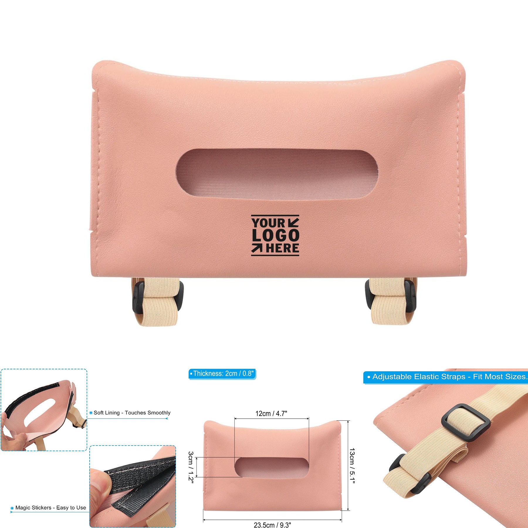 Car Tissue Holder PU Leather Rectangle Napkin Paper Towel Dispenser Box Case with Elastic Strap 1