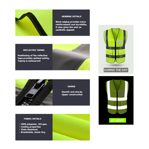 VISIPRO Unisex Front-Zip Reflective Safety Vest with Pockets 7