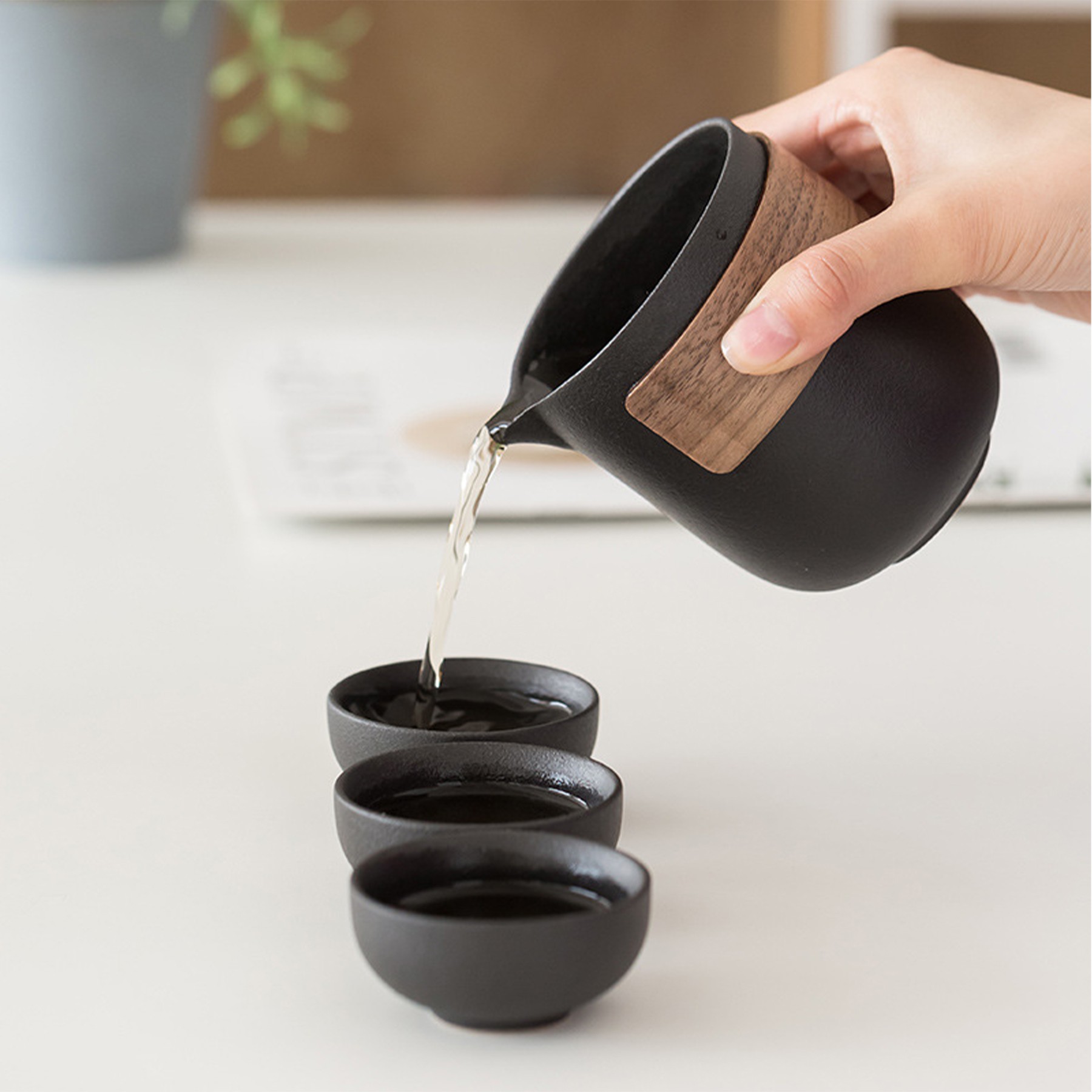 Black Pottery Travel Portable Tea Set 3