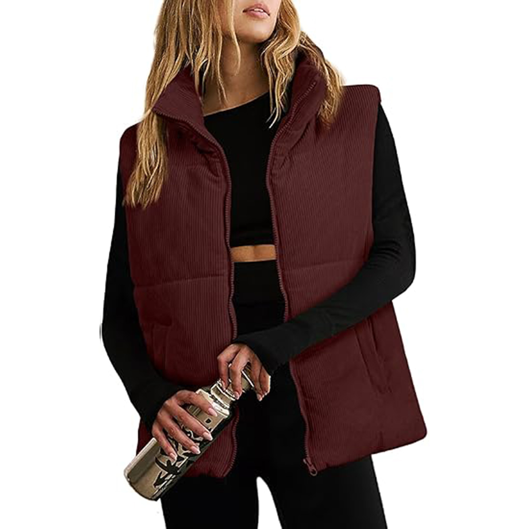 Corduroy Stand Collar Sleeveless Jacket 10