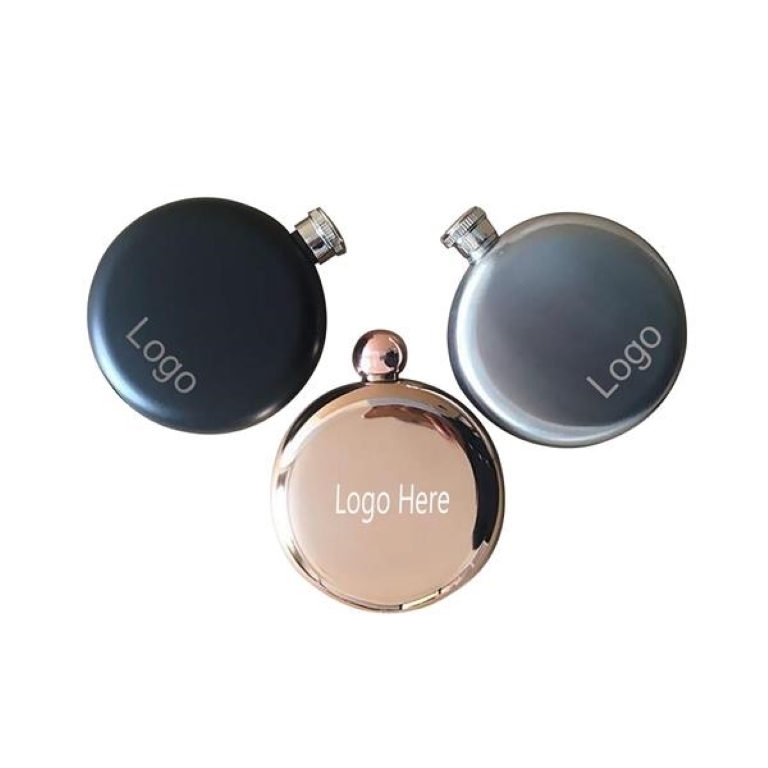 5 Oz Stainless Steel Round Flask, custom water bottle with logo imprint 3