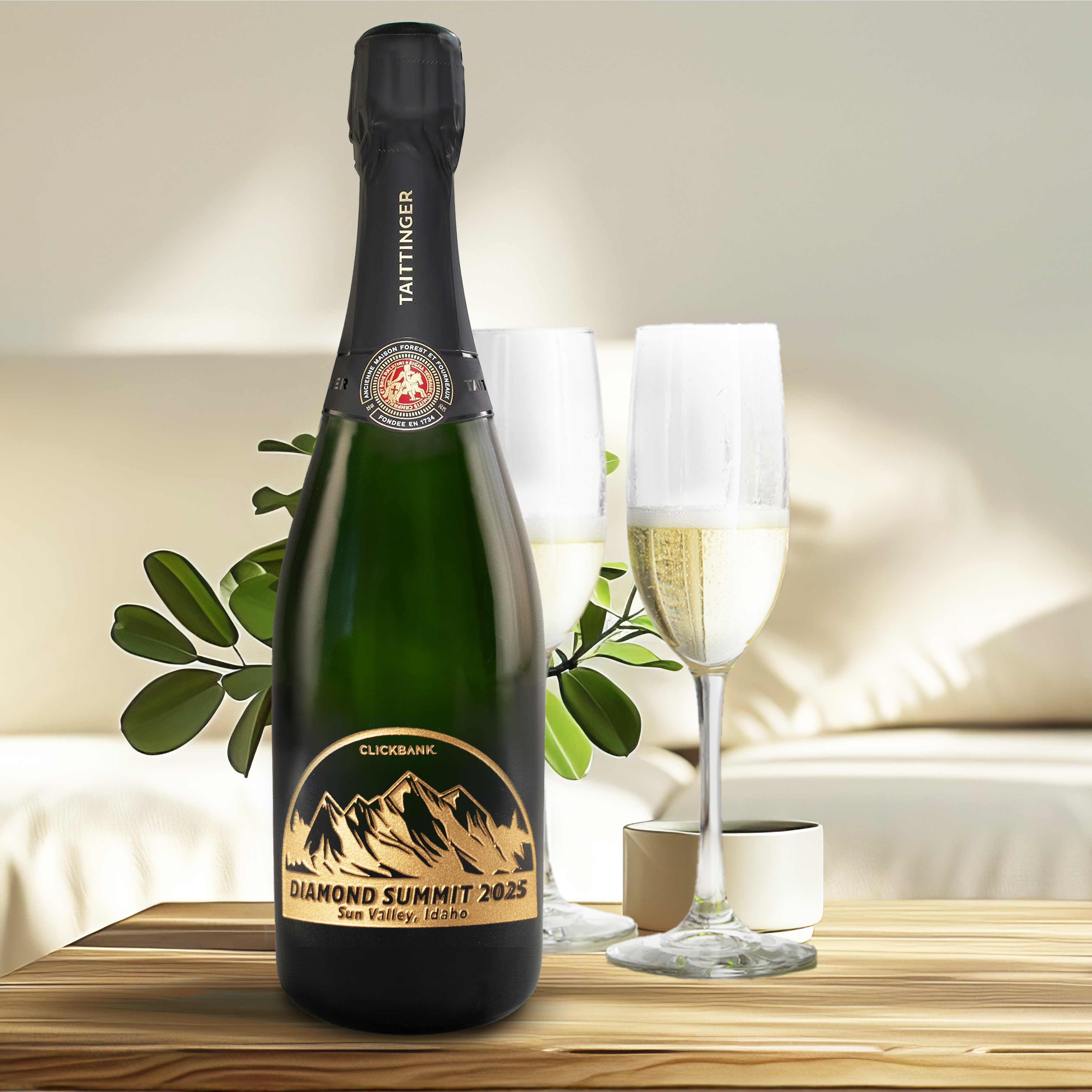 Etched Taittinger Brut La Française Champagne Bottle 4