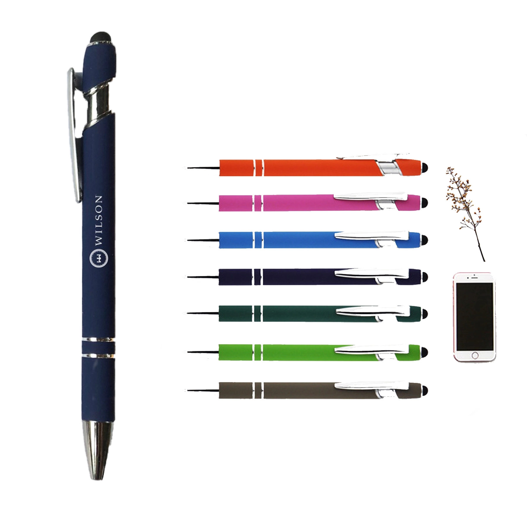 Rubberized Soft Touch Ballpoint Pen with Stylus Tip 1