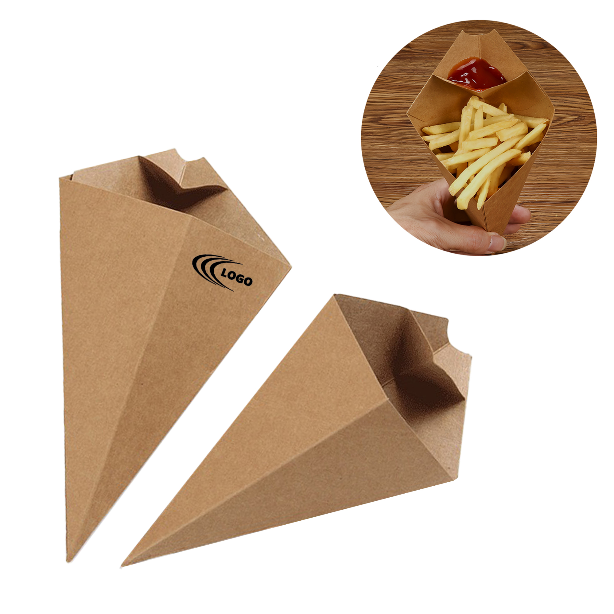 Eco-Friendly Disposable Kraft Paper Fries Cone 1