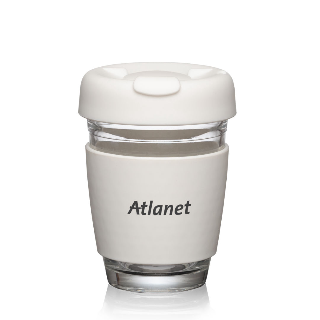 Retiro Borosilicate Glass Tumbler w/Silicone Lid - 8oz, custom stadium cup with logo imprint 3