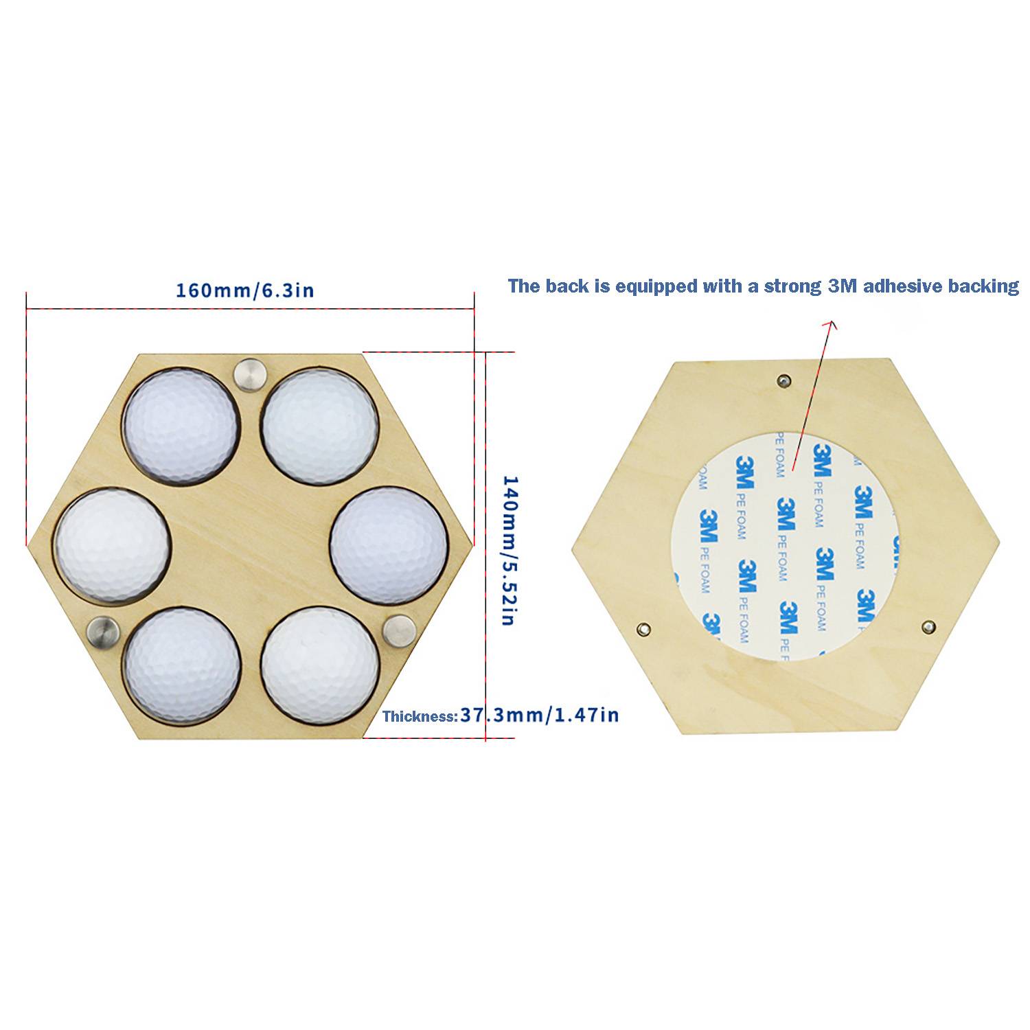 Wooden Hexagon Golf Ball Display Holder 3