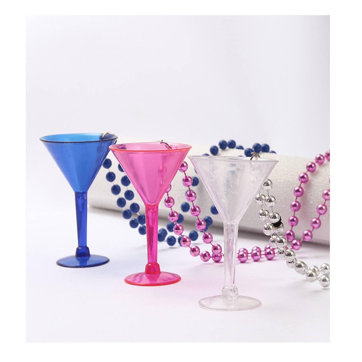Fashion Plastic Goblet Shot Glass With Bead Necklace 4