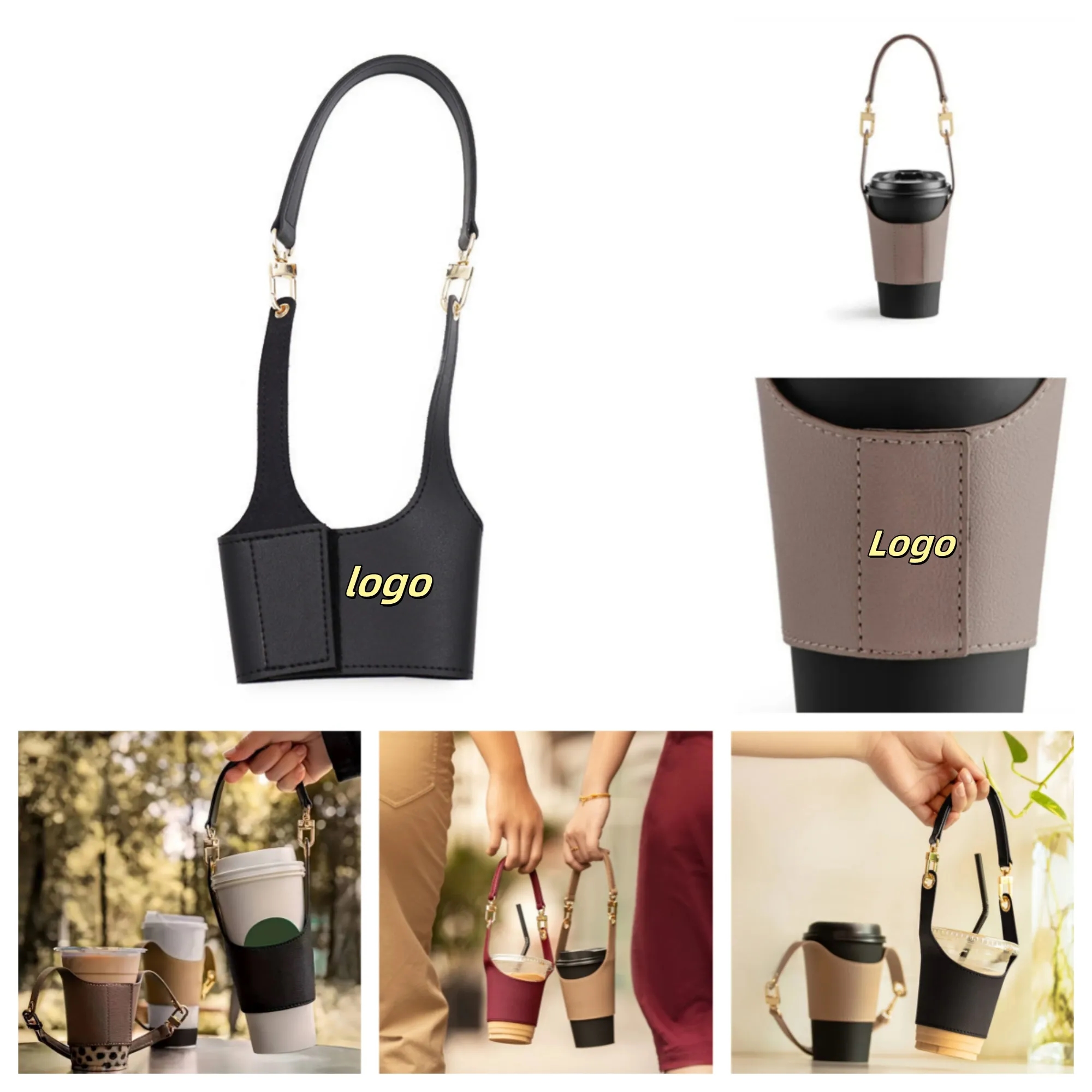 Leather Coffee Cup Sleeve Holder Drink Carrier With Handle 12
