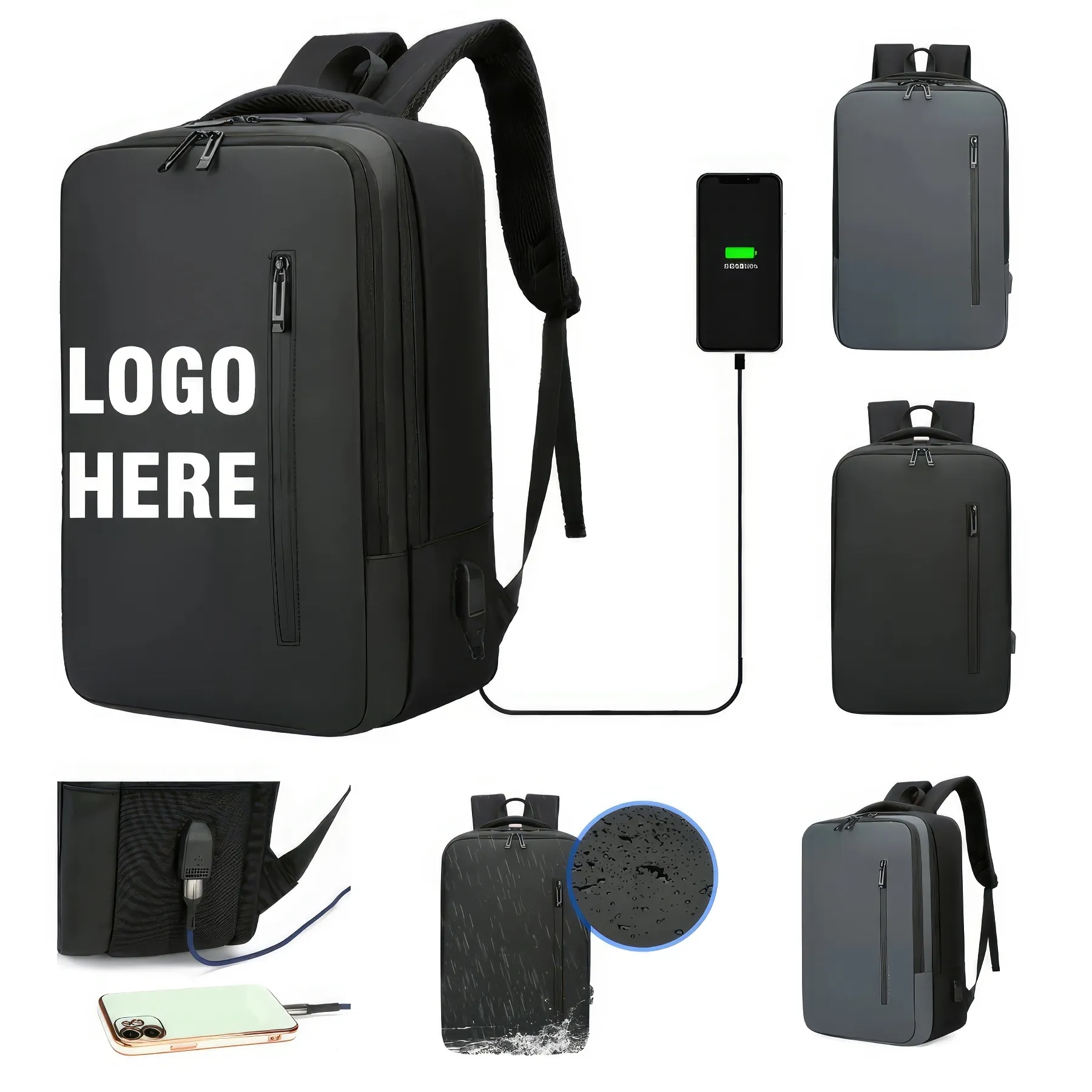 Custom Waterproof Laptop Backpack with USB Charging Port 2