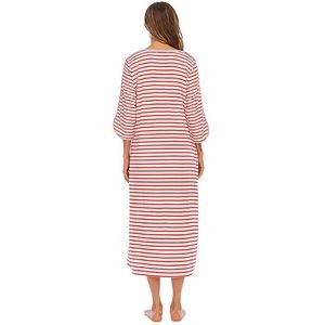 Zipper Front Half Sleeve Stripe Long Loungewear Women 4