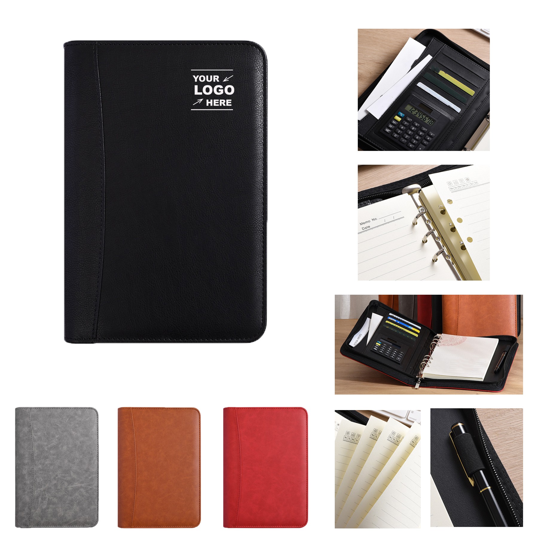 Zippered Notebook with Card/Pen Holder and Calculator