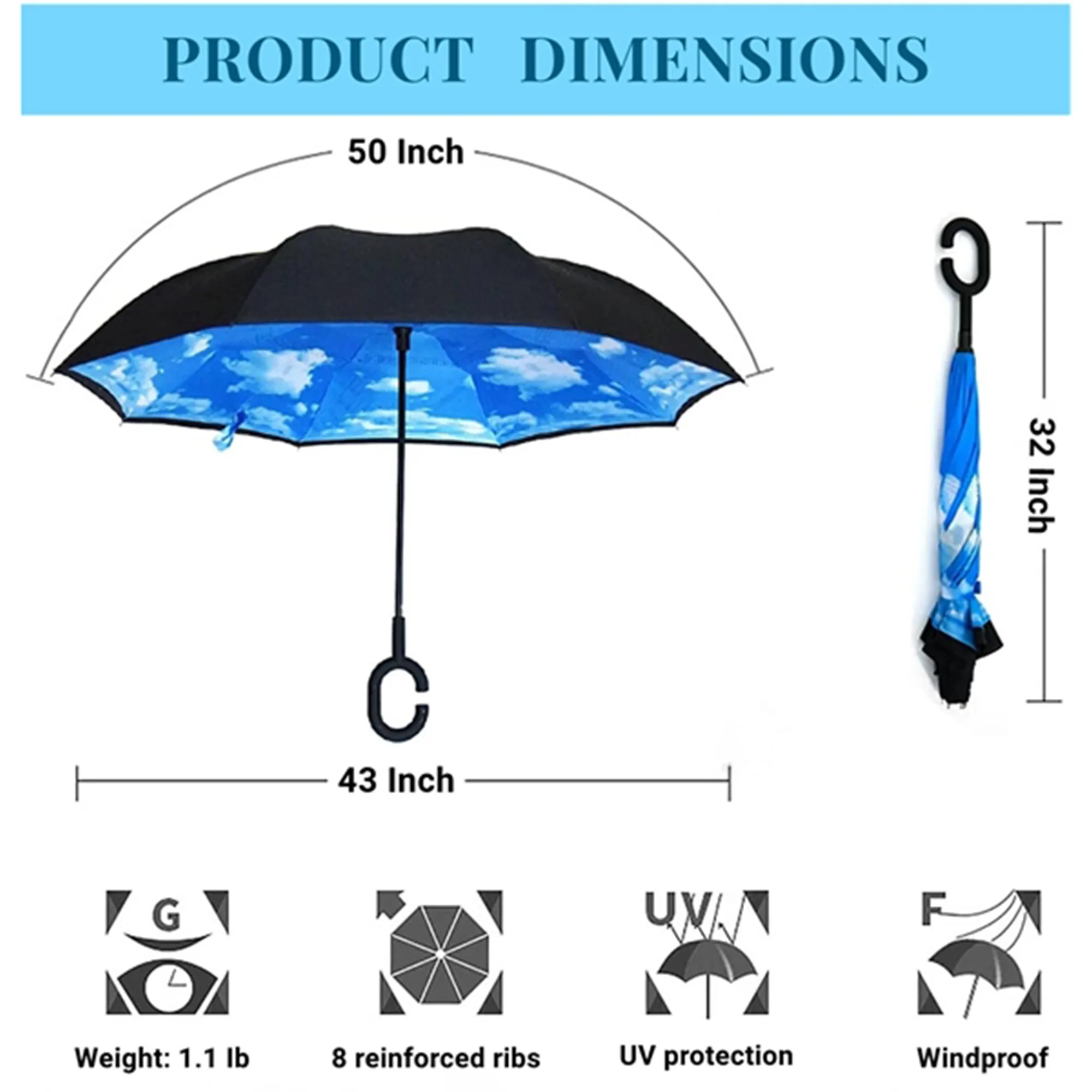 Reverse Upside Down Umbrella With C-Shaped Handle 3