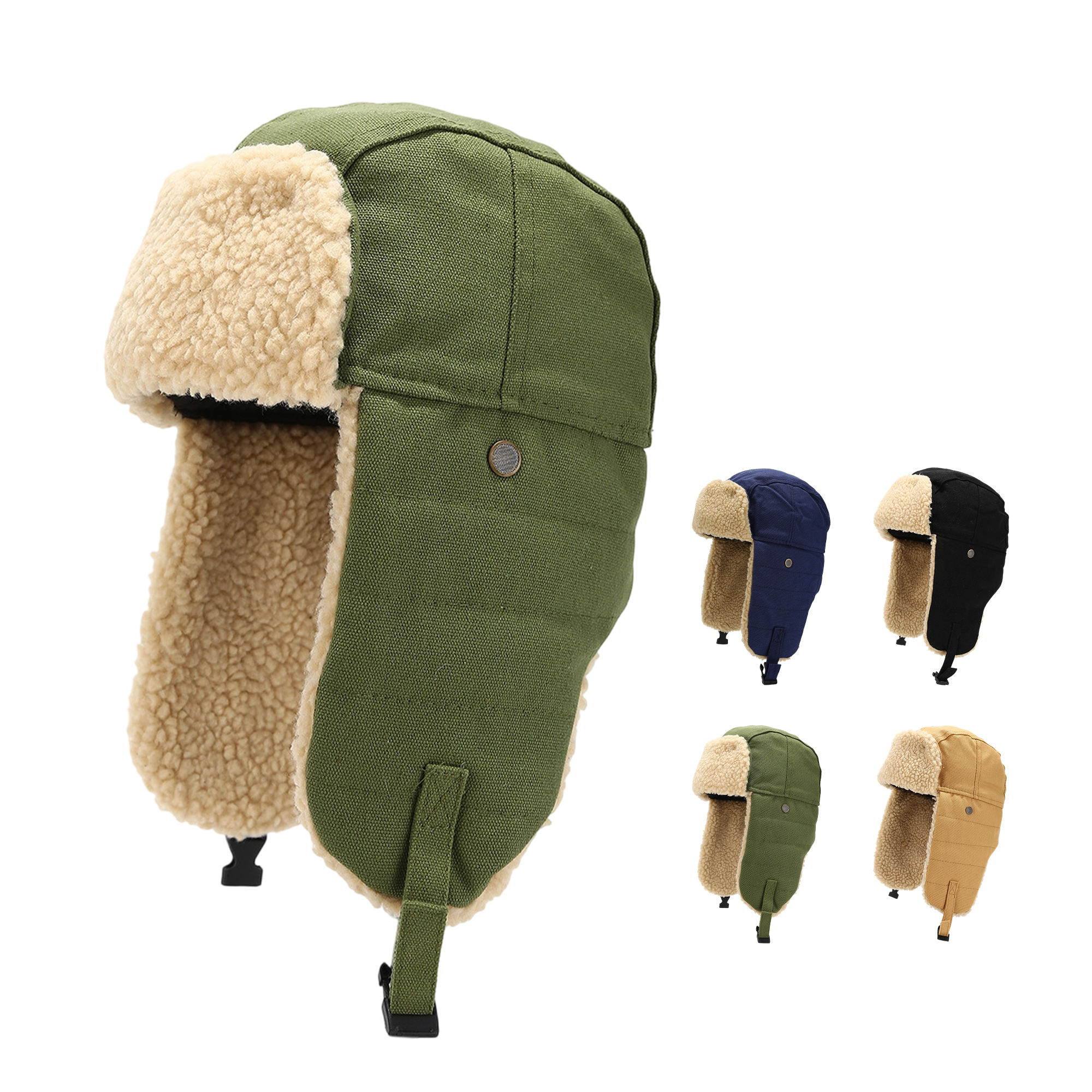 Canvas Trapper Hat With Faux Fur Liner 11.8" Length x 11" Width 7