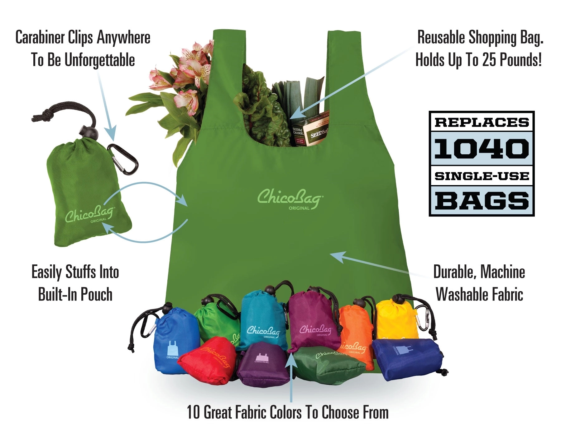 Original Reusable Tote Bag With Carabiner Clip 19