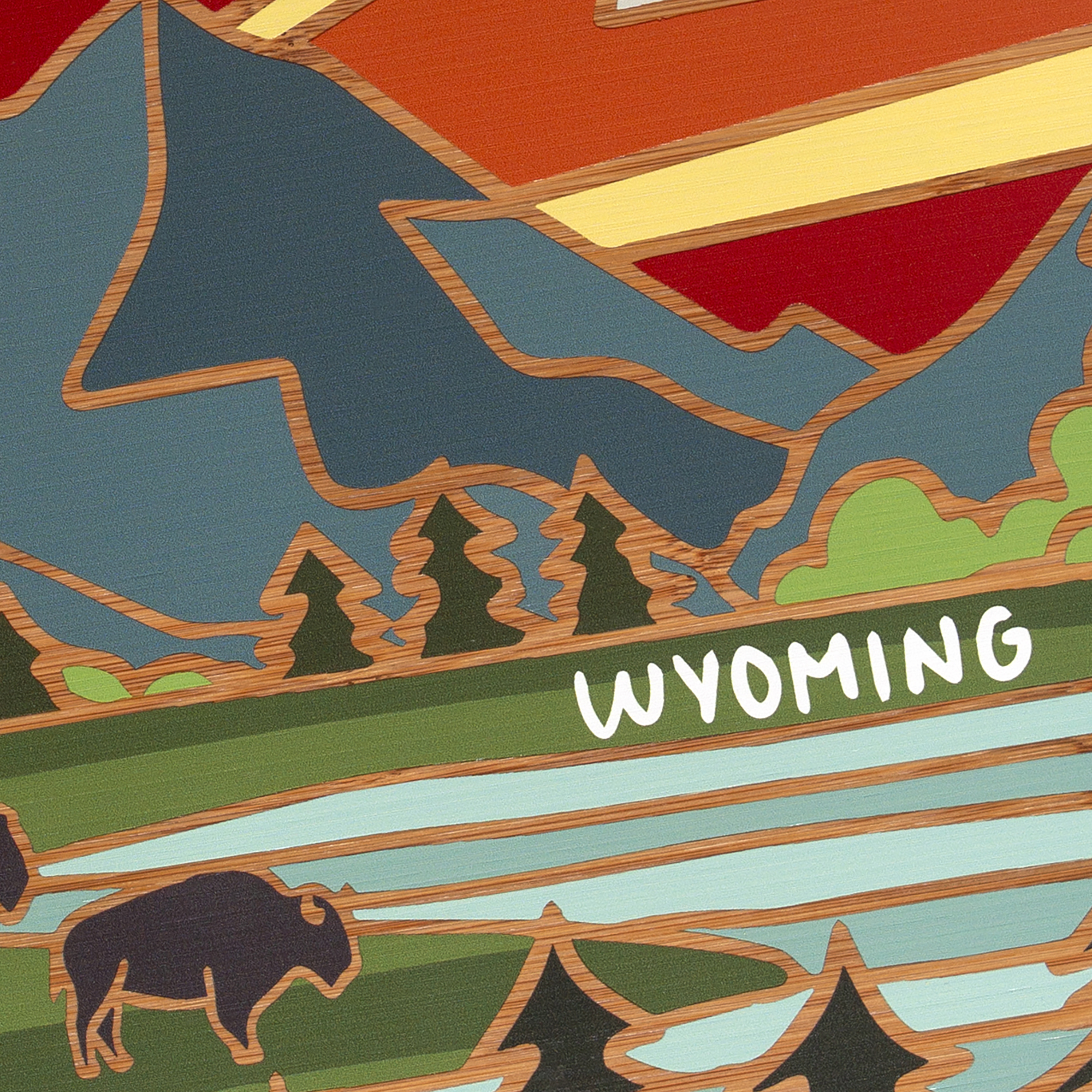 Wyoming State Shaped Serving and Cutting Board with Artwork by Summer Stokes 7
