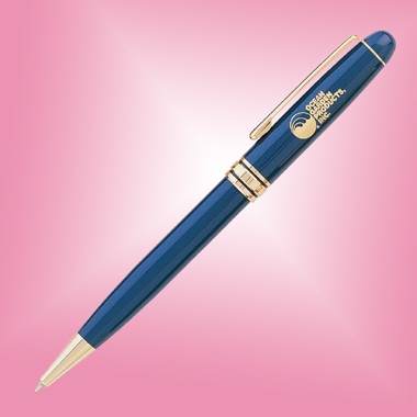 Ebony Brass Ball Point Pen - Blue w/Gold Accent 2