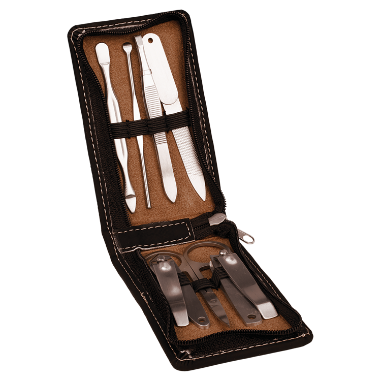 7-Piece Black/Silver Leatherette Manicure Gift Set 3