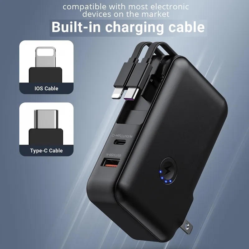 15000mAh Power Bank Built-in AC Wall Plug and Cables 2