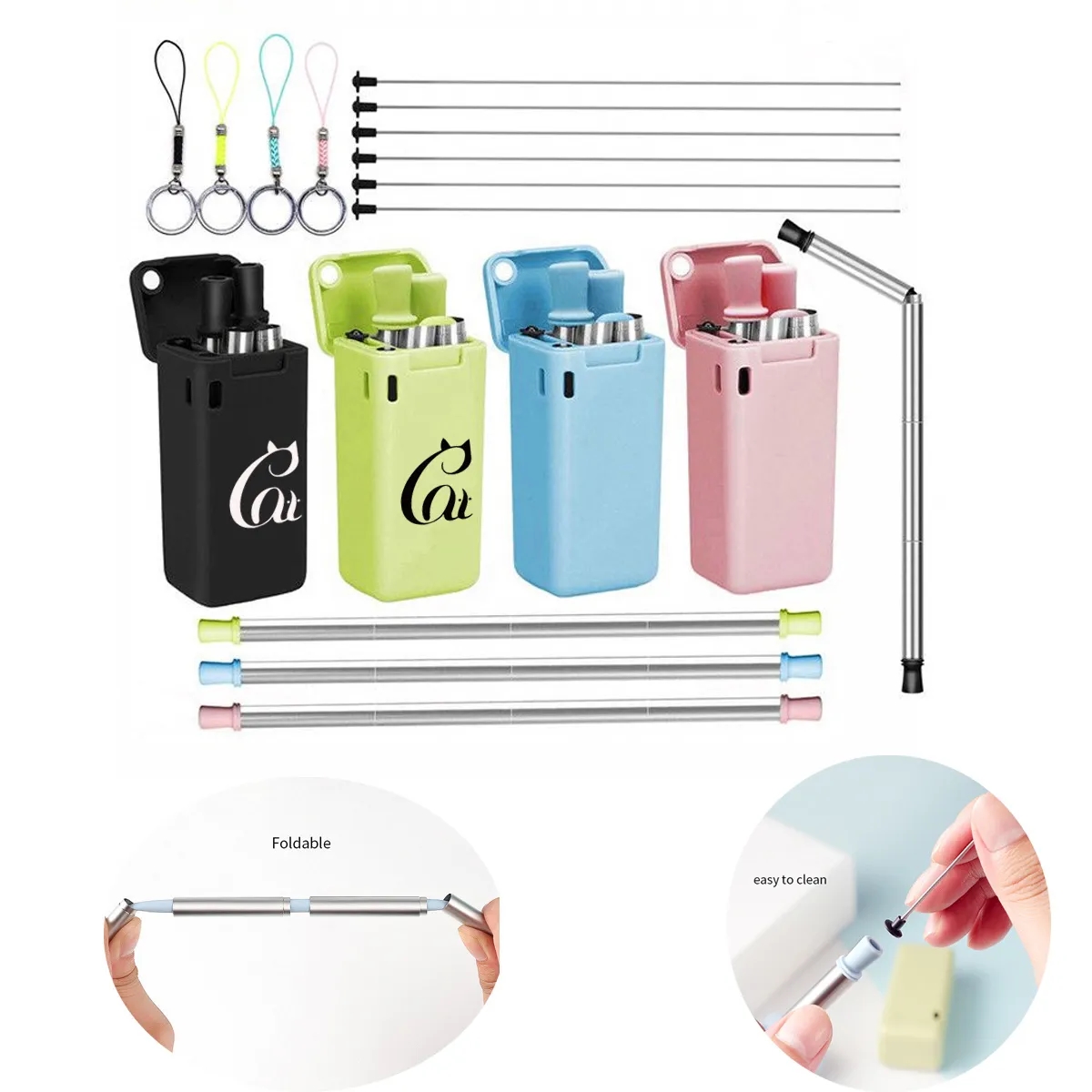 Reusable Stainless Steel Folding Straw 2