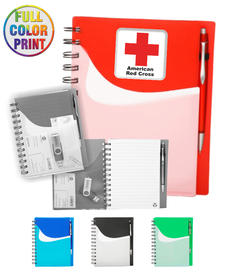 Two Tone Wave Notebook w/Sliding Pocket -Full Color 1