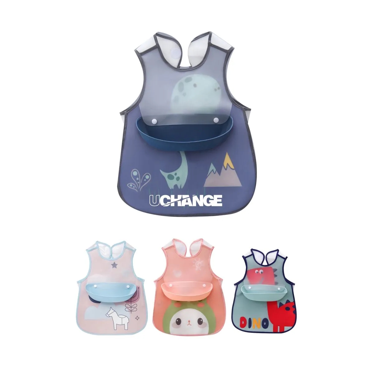 Waterproof Baby Smock Bib With Food Catcher Pocket 6