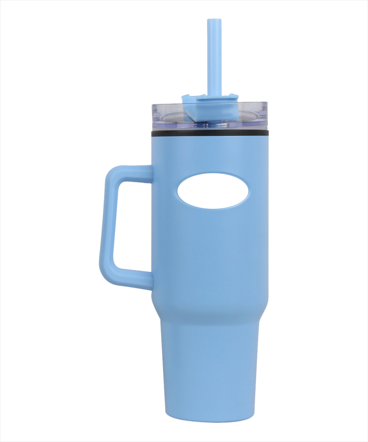 40 oz Inner Plastic Travel Mug w/ Handle and Straw - Full Color Dome 6