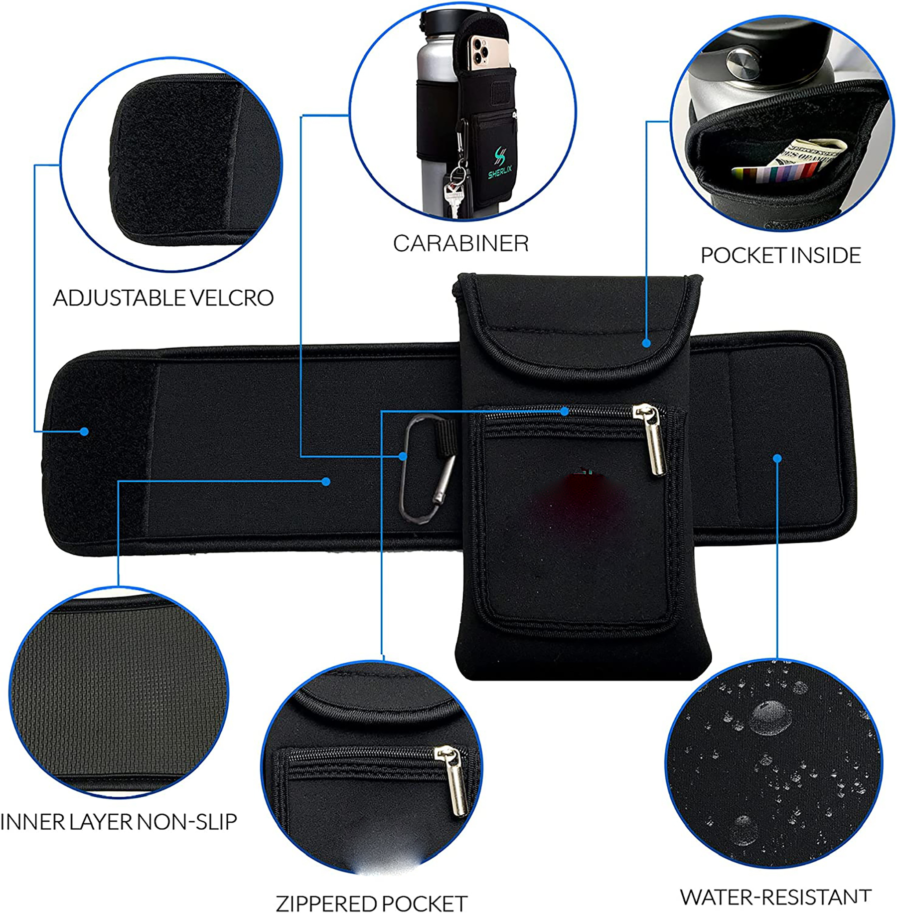 Gym Water Bottle Pouch for Running/ Walking/ Cell Phone/ Cards/ Key 14