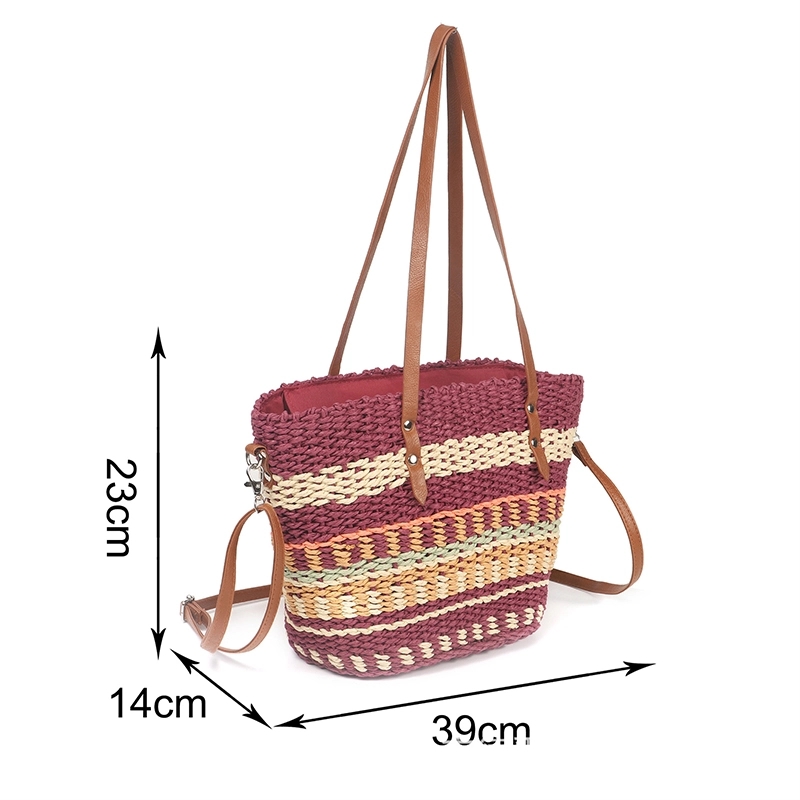 Natural Straw Bag Hand Woven Long Strap Handbags Retro 3
