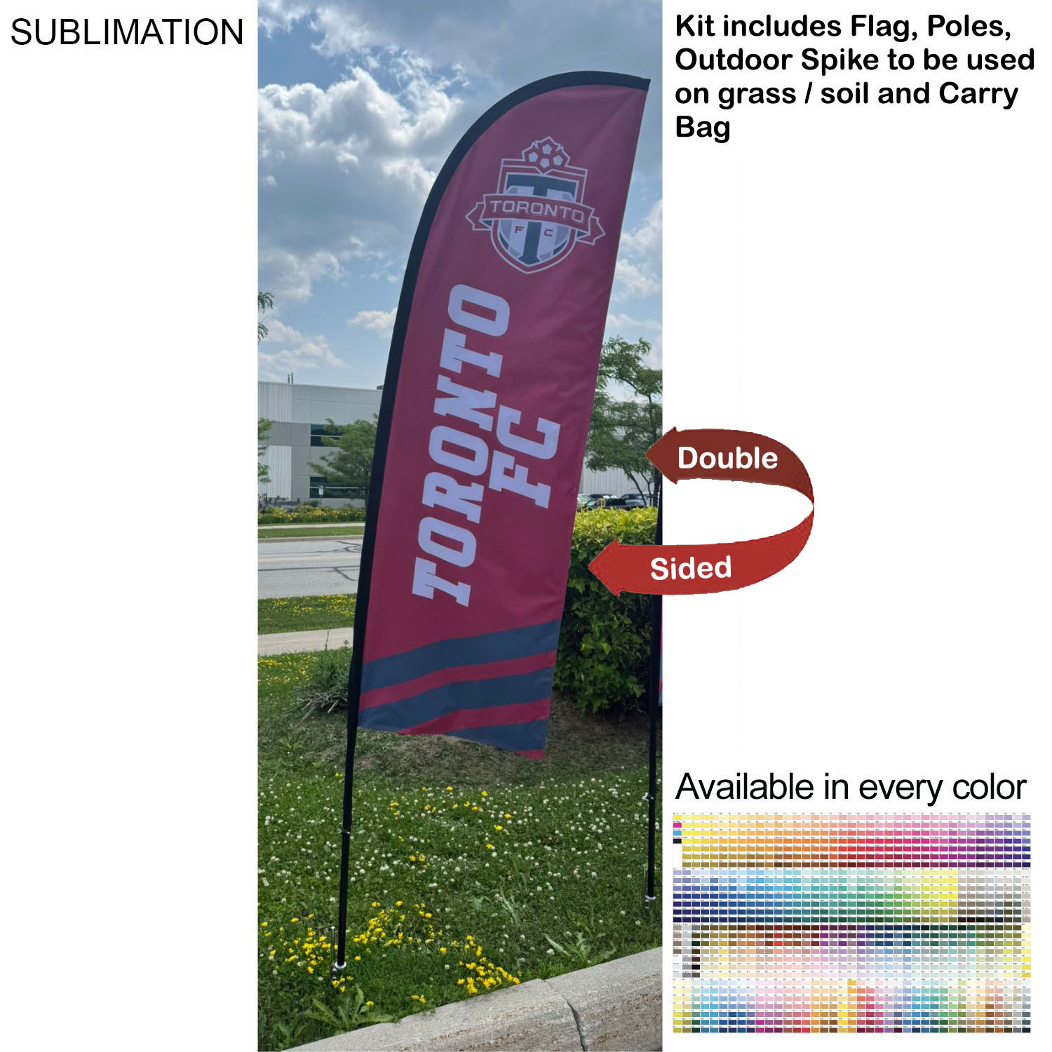 8.5' X-Small Feather Flag Kit, Full Color Graphics Double Sided, Outdoor Spike base and Bag Included 11