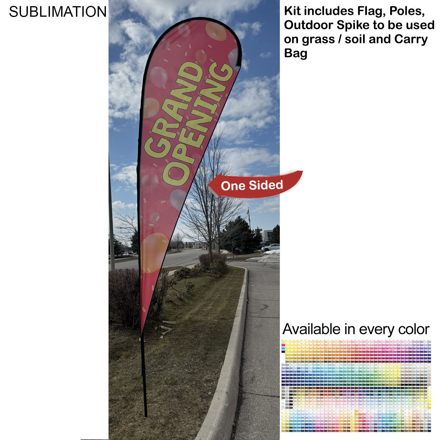 16' X-Large Tear Drop Flag Kit, Full Color Graphics One Side, Outdoor Spike base and Bag Included 7