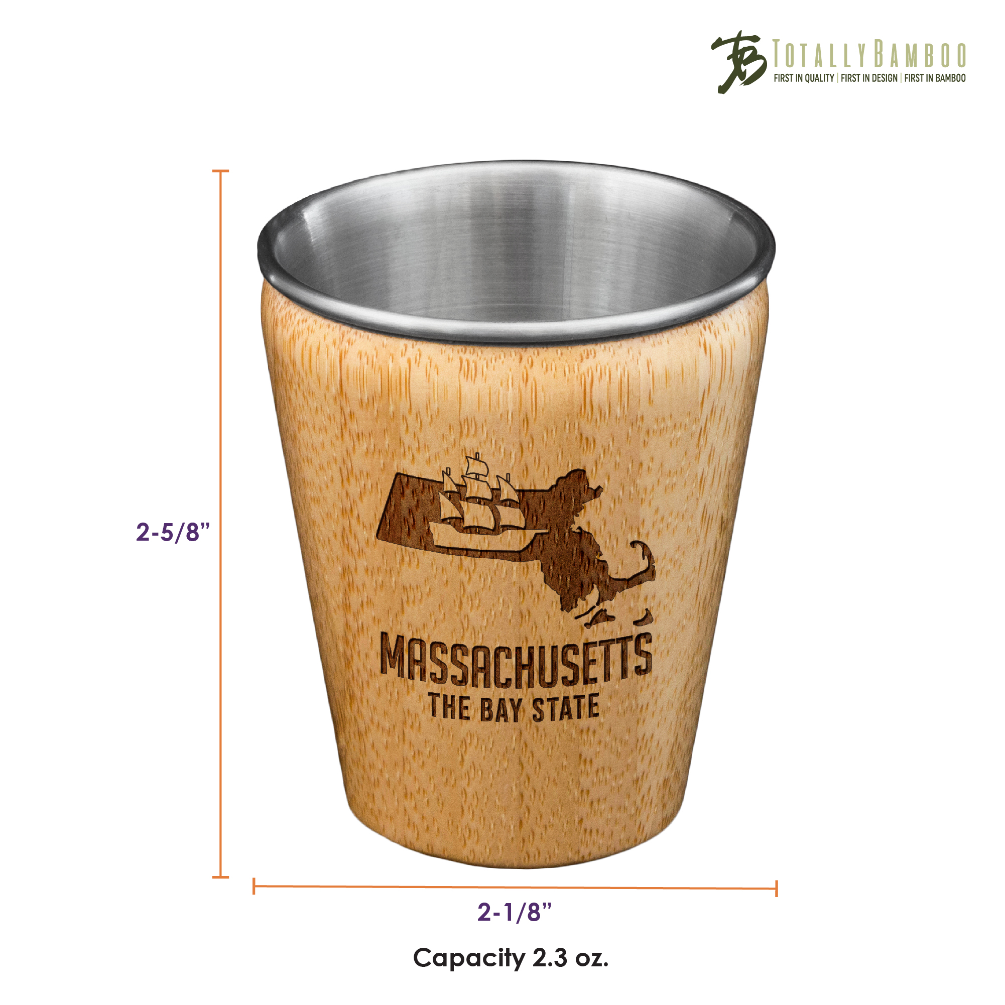 Massachusetts State Bamboo and Stainless Steel Shot Glass 3