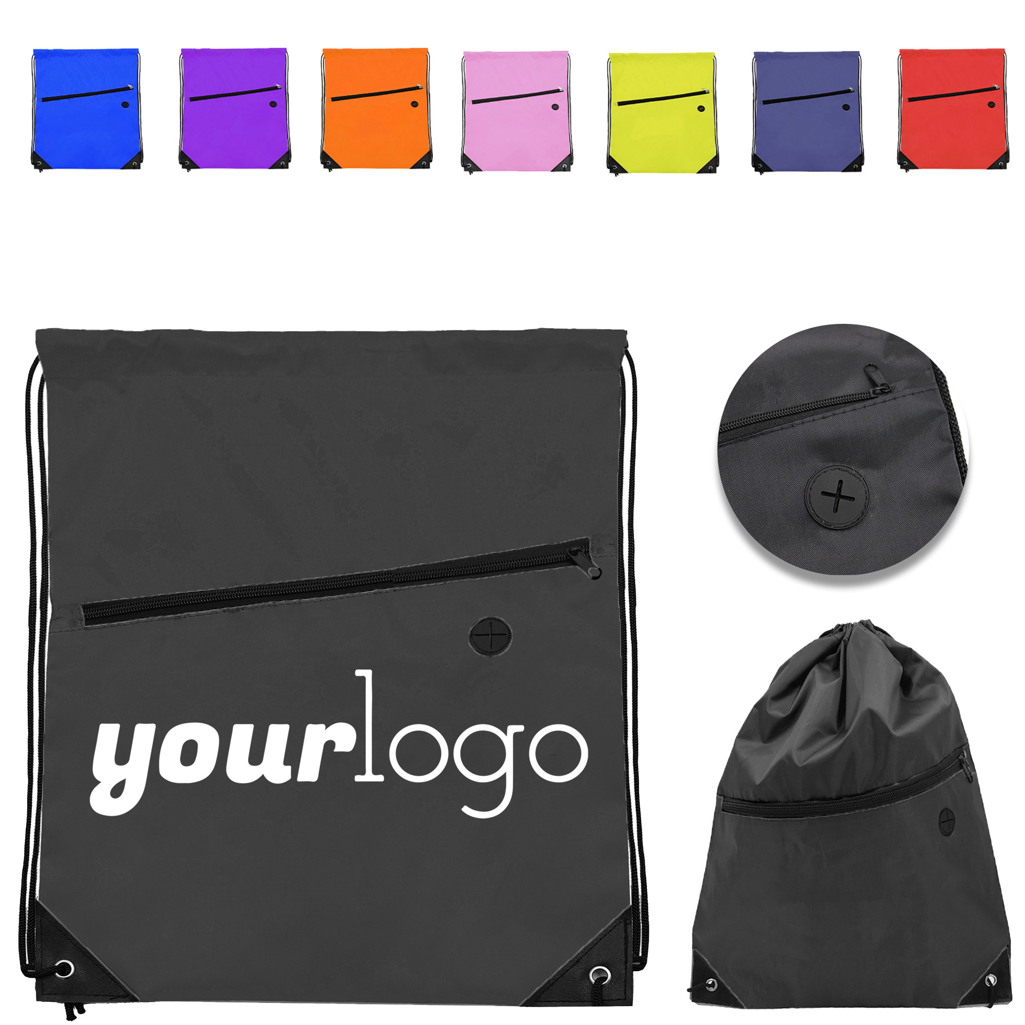 Foldable Drawstring Backpack with Zipper for Gym and Travel 16