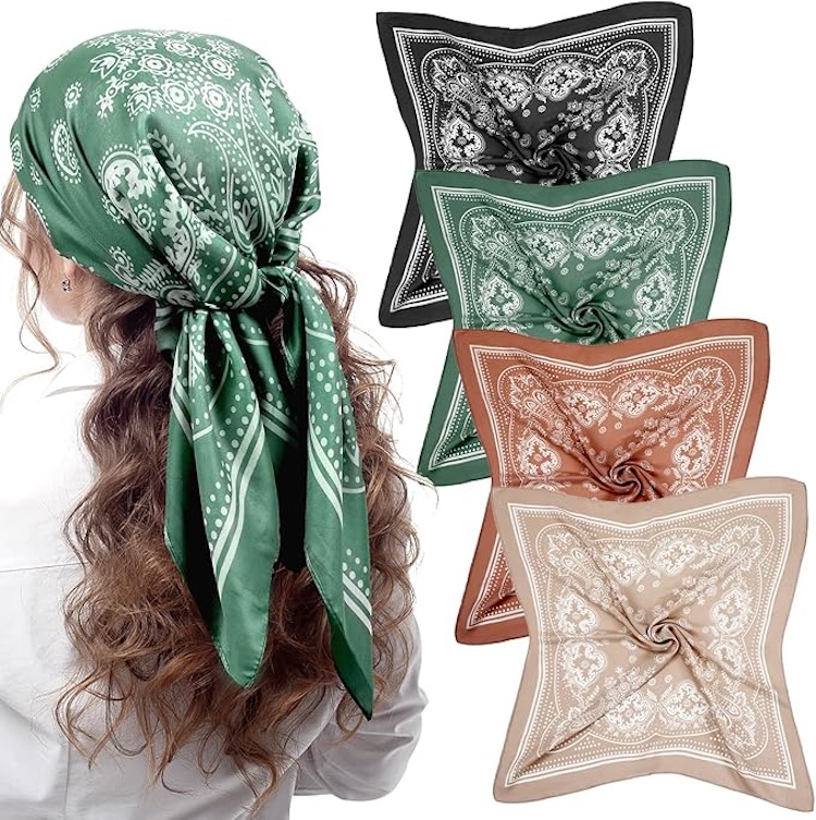 Custom Square Satin Head Scarves Satin Bandanas 4