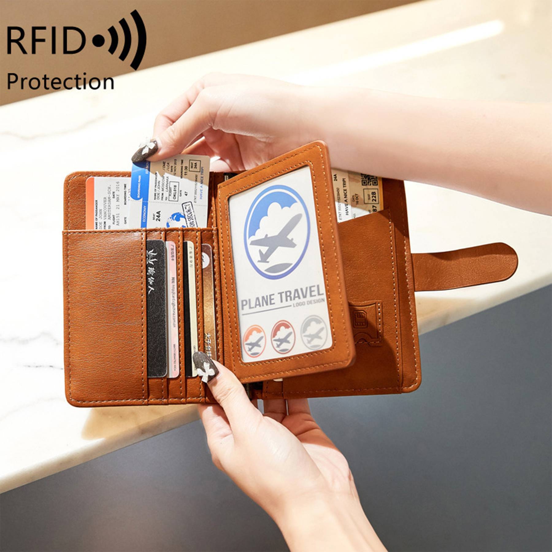 PU Leather RFID Passport/Card Wallet With Arita holder 2