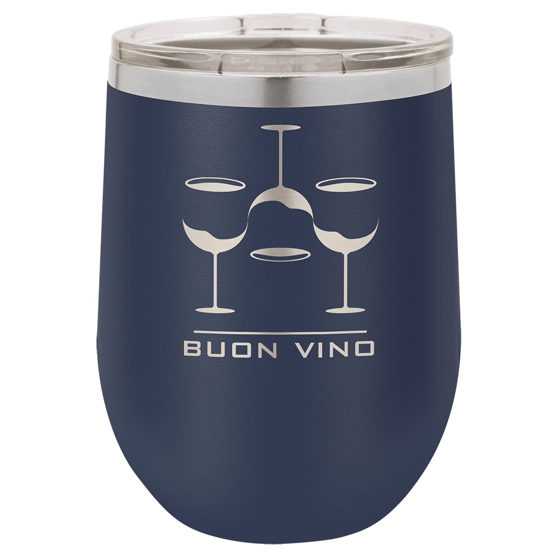 12 oz. Navy Blue Laser Engraved Polar Camel Stemless Wine Tumbler w/Clear Lid 2