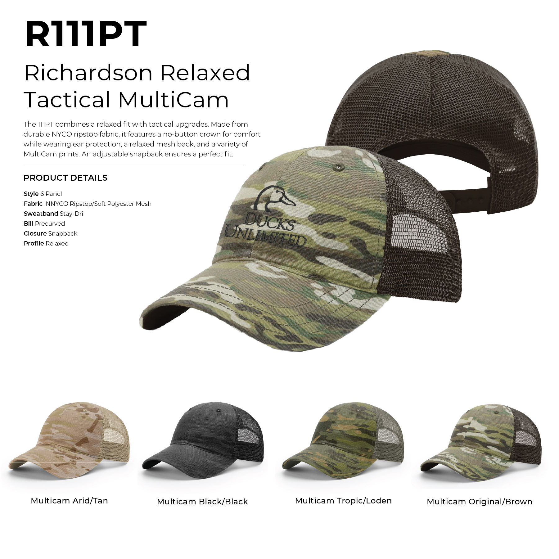 Richardson 111PT Relaxed Tactical MultiCam Hats with Embroidery 39