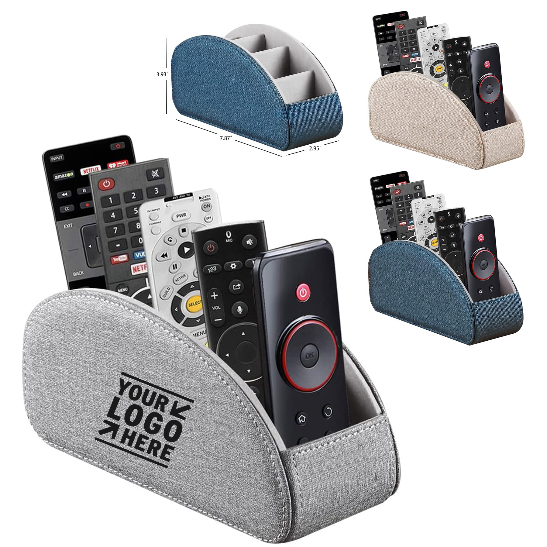 Arc Shape Remote Caddy Desktop Organizer PU Leather Remote Control Holder with 5 Suitable Spaces 2
