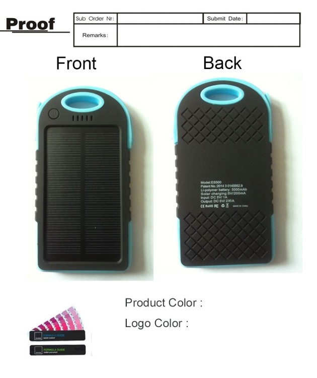 Outdoor Water Resistant Solar Power Bank 20