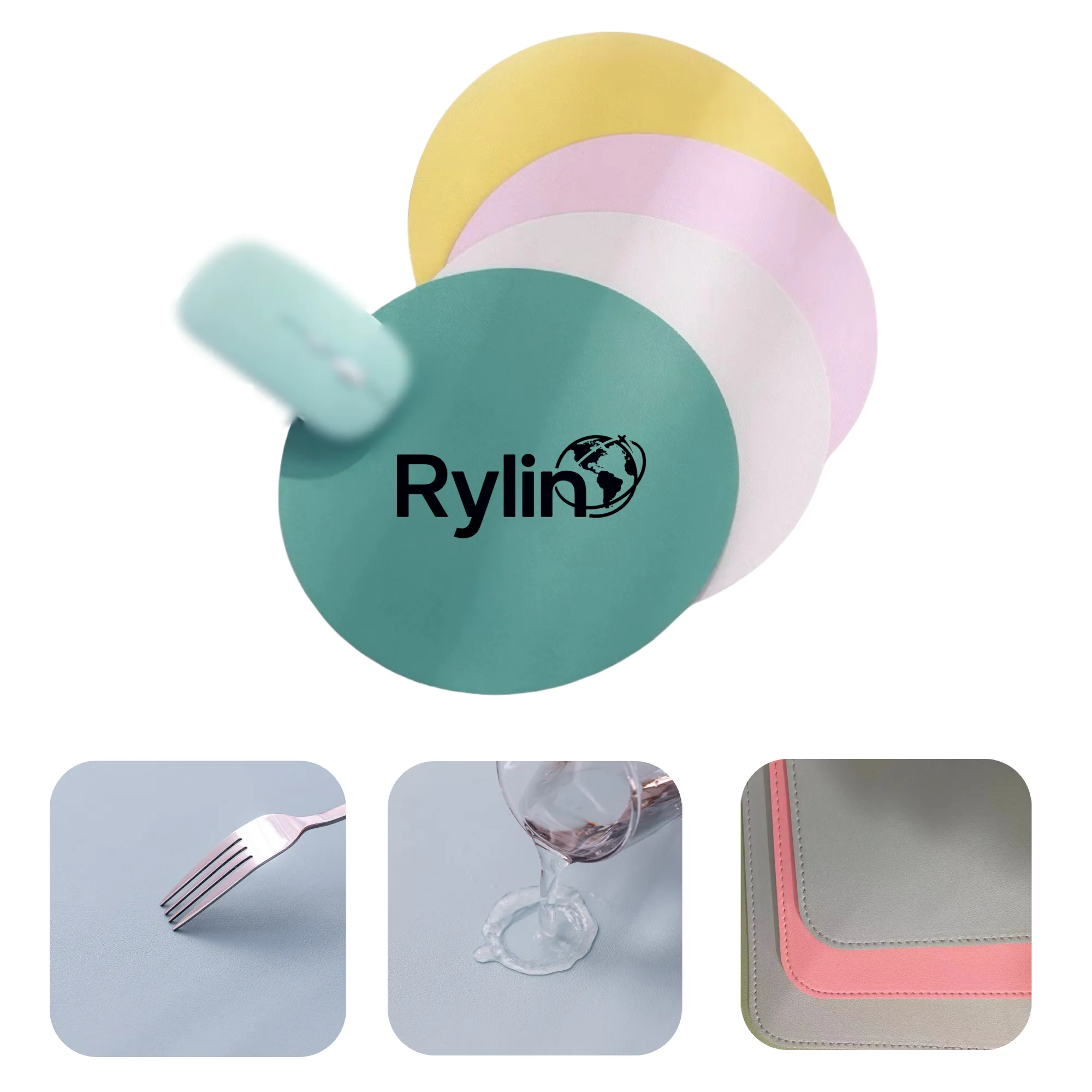 Simple Solid Color Round PU Leather Waterproof Mouse Pad"