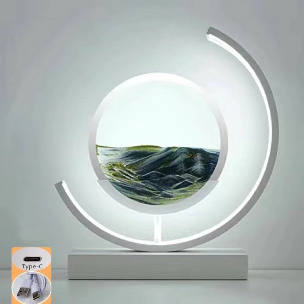 3D Hourglass Moving Sand Desk Lamp 3-Color Light 1