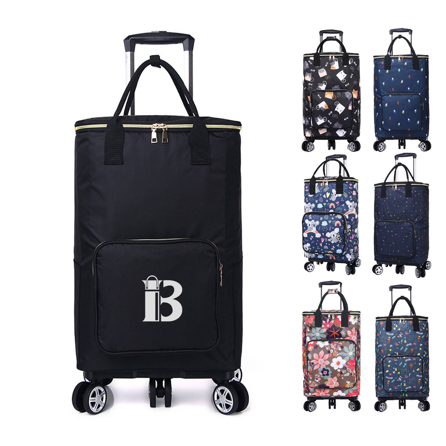 24L Insulated Oxford Cooler Trolley Bag w/ Wheels for Picnic
