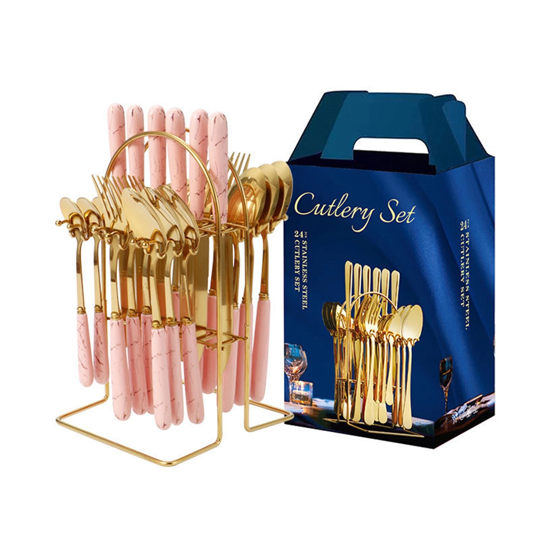 Ceramic Handle Stainless Steel Cutlery 24pcs Set with Holder 4