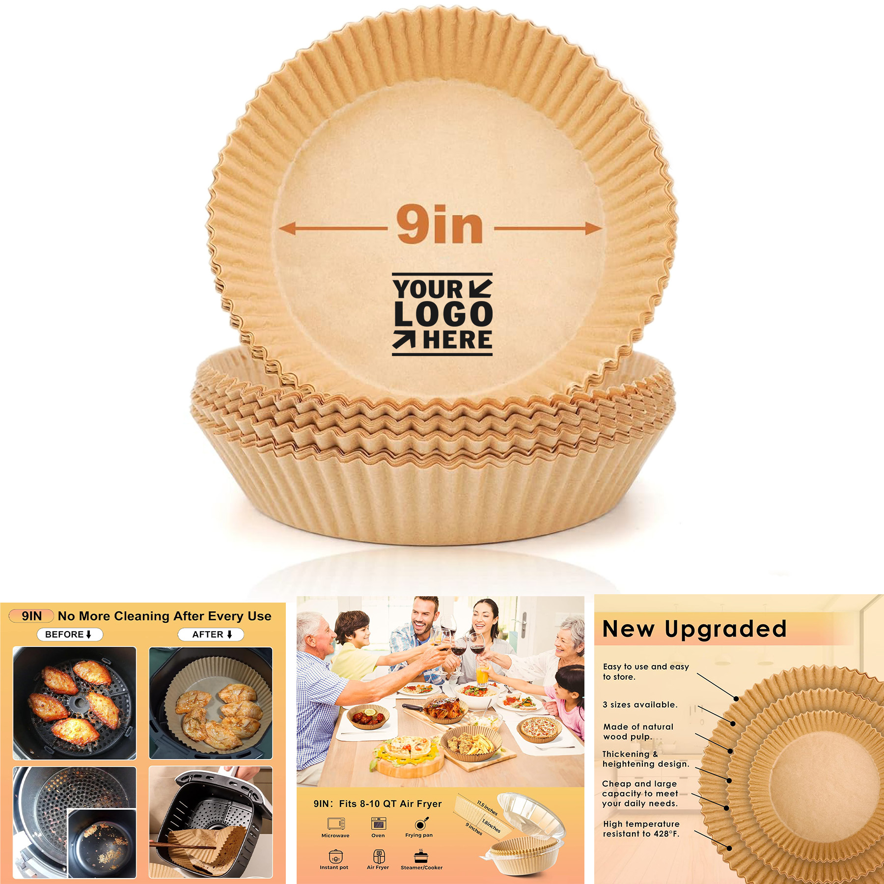 9IN Round Microwave Air Fryer Basket Disposable Food Grade Non-Stick Parchment Paper Liner 2
