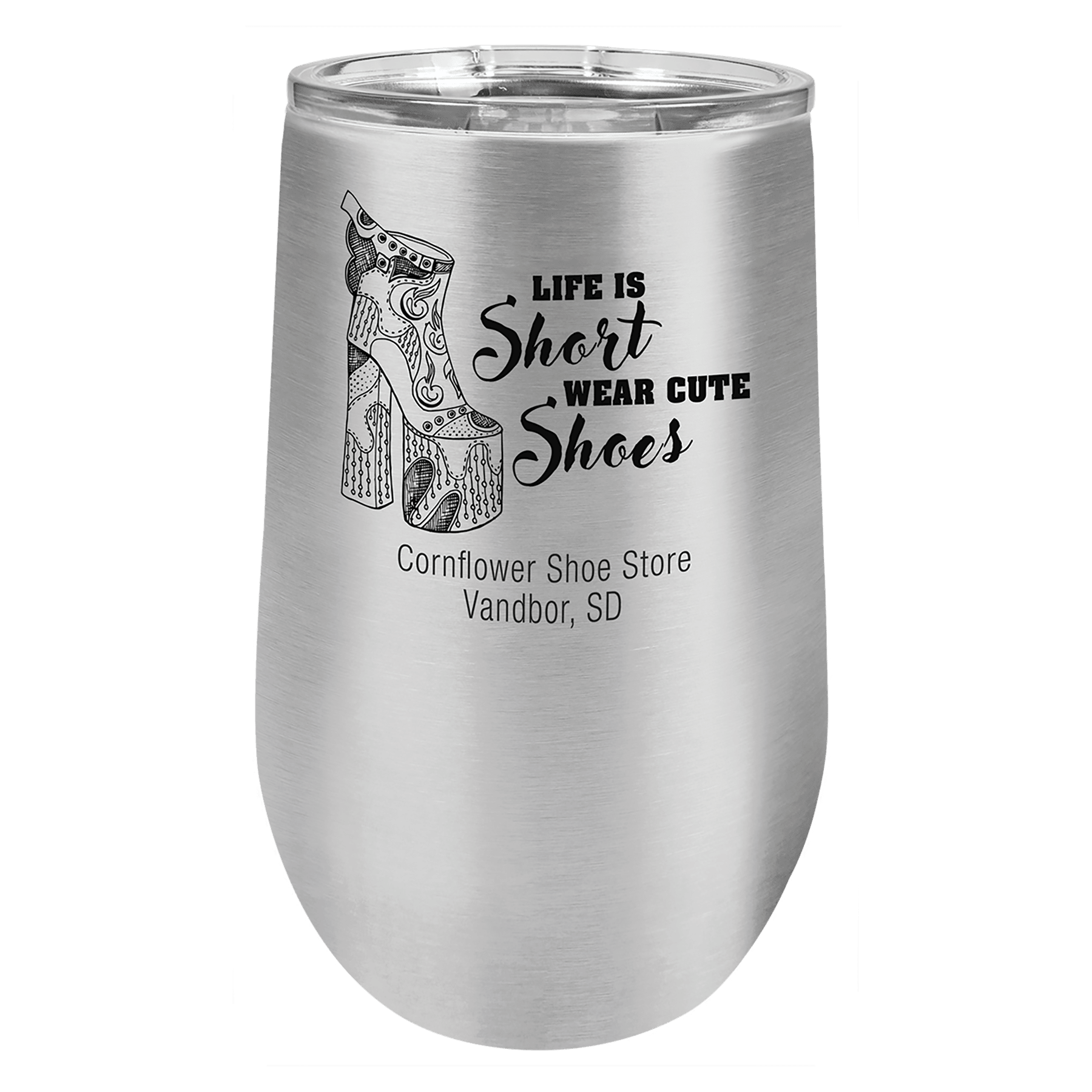 16 oz. Stainless Steel Laser Engraved Polar Camel Stemless Wine Tumbler w/Clear Lid 1