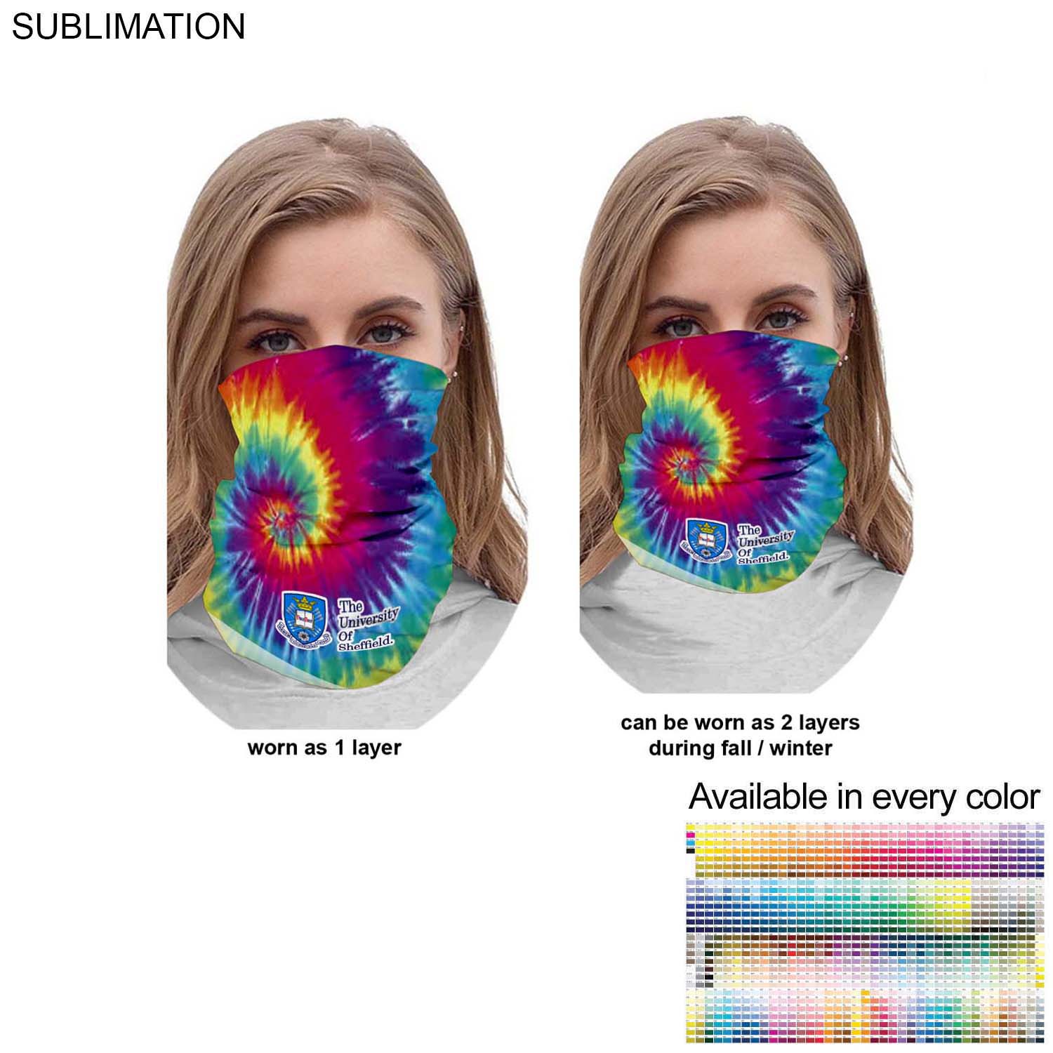 Sublimated BEST VALUE lightweight Seamless Winter Neck Gaiter which can be worn as 2-layers (2ply) 5